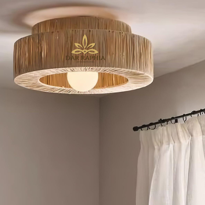 Design sans titre (78) Handwoven Raffia Ceiling Light – Modern Style - Image 4