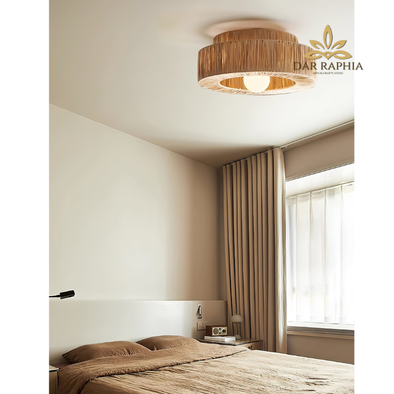 Design sans titre (82) Handwoven Raffia Ceiling Light – Modern Style - Image 2
