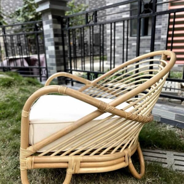 “bamboo breeze” rattan chair with white cushion